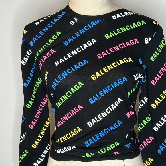 BALENCIAGA - All Over Logo Cotton Sweater - Picture 2 of 12